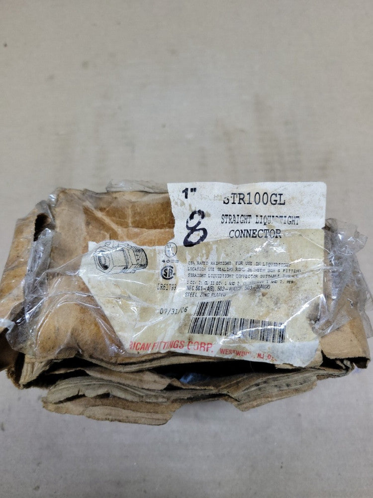 NEW OLD STOCK! LOT OF 8 AMERICAN FITTINGS STR100GL LIQUIDTIGHT CONNECTOR 1"