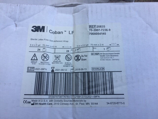 (Case of 24) 3M Coban 2083S Sterile Self-adherent Wrap 3" X 5 Yds, Tan Exp 09/21