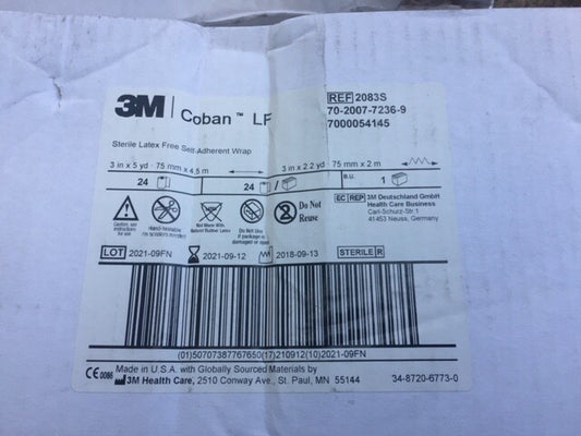 (Case of 24) 3M Coban 2083S Sterile Self-adherent Wrap 3" X 5 Yds, Tan Exp 09/21