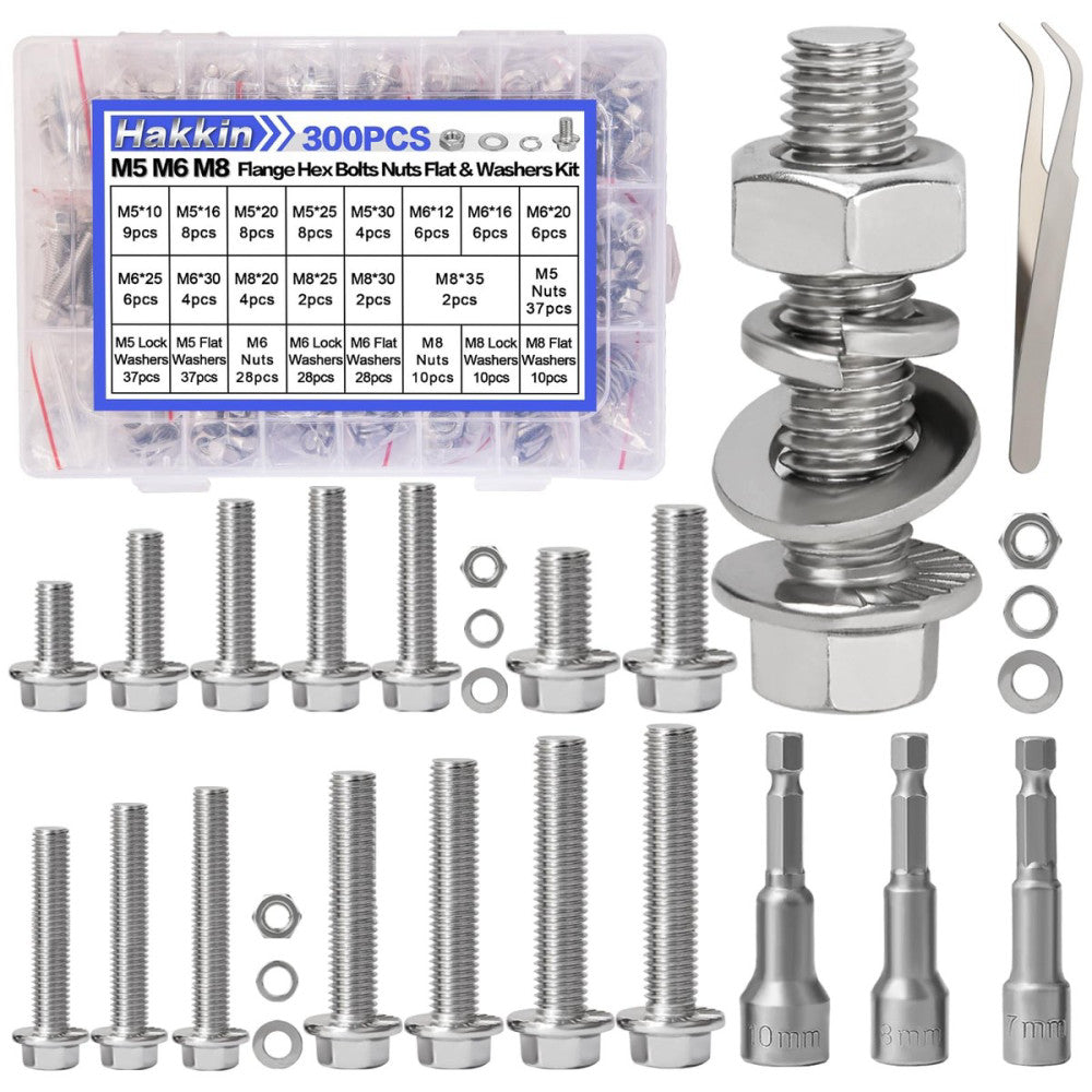 300pcs M5 M6 M8 Flanged Hex Head Bolts and Nuts Assortment Kit (10mm to 35mm)...