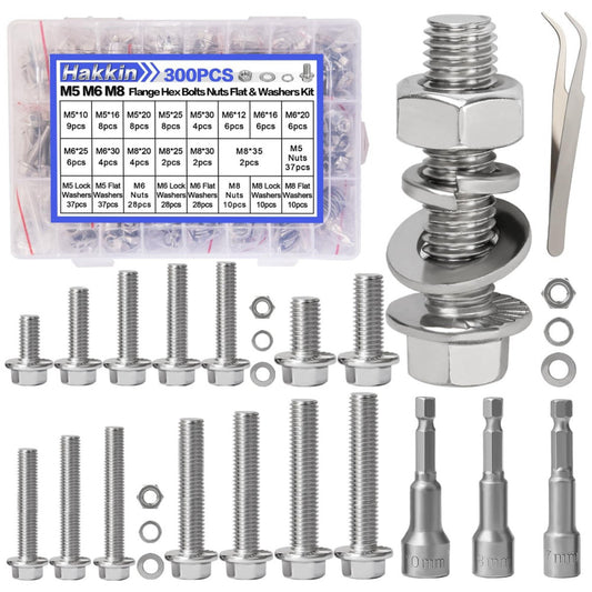 300pcs M5 M6 M8 Flanged Hex Head Bolts and Nuts Assortment Kit (10mm to 35mm)...