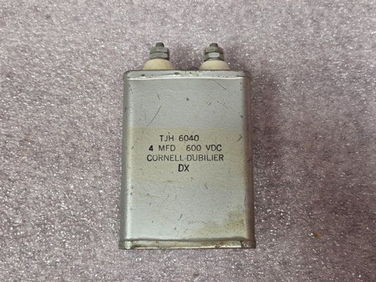 '1 PIECE' - PN# TJH6040,  TJH-6040 - CORNELL DUBILIER CAPACITOR 4 MFD 600 VDC