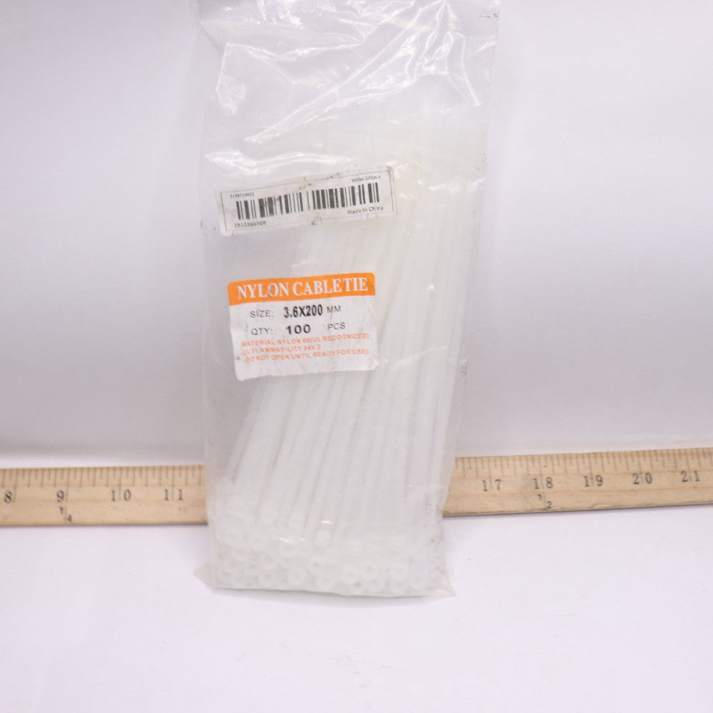 (100-Pk) String Cable Wrap Ties Fastener Nylon White 3.6mm X 200mm