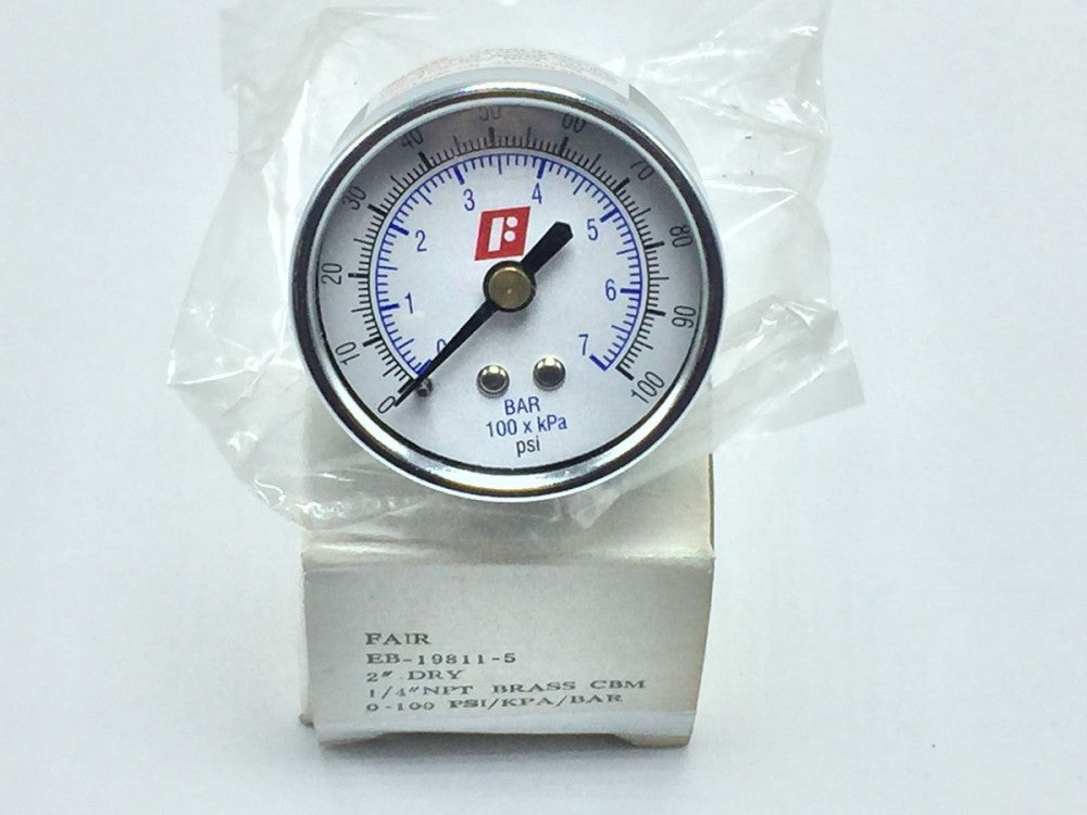 NEW Fair EB-19811-5 Pressure Gauge 2" 1/4" NPT 0-100Psi 
