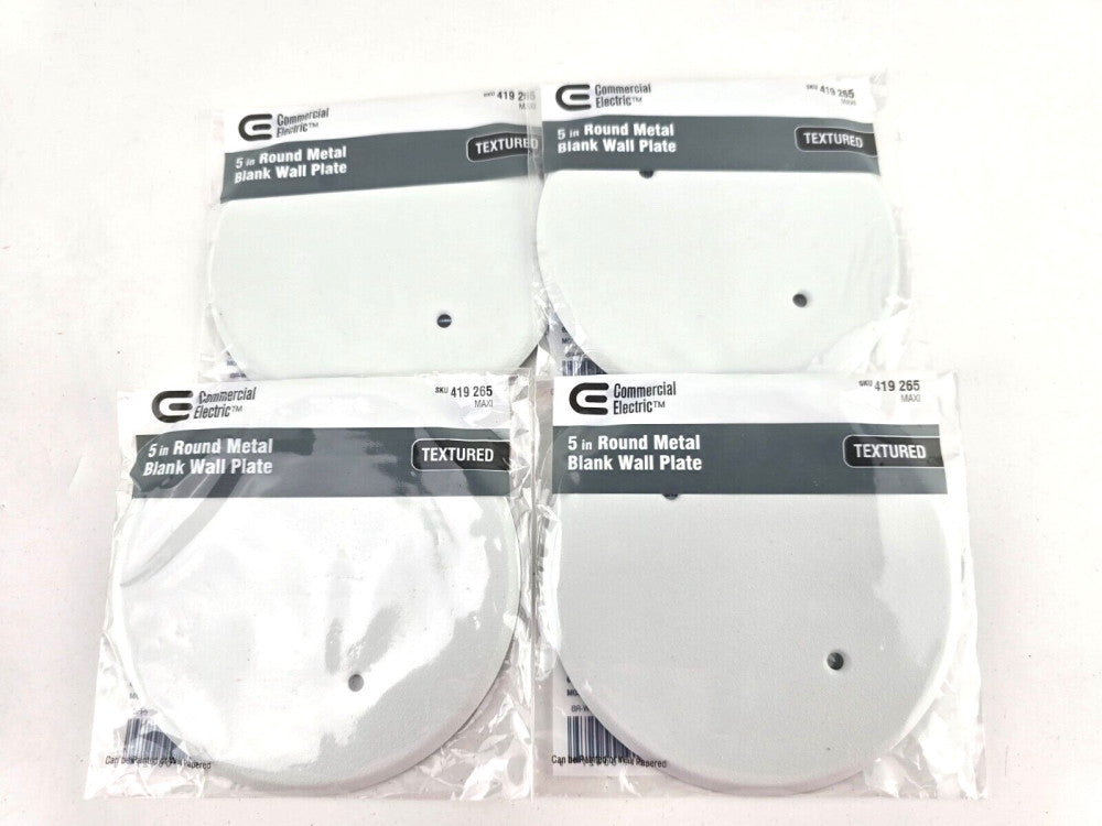 Lot Of 4 Commercial Electric  5" Round Metal Blank Wall Plate Textured - 419265