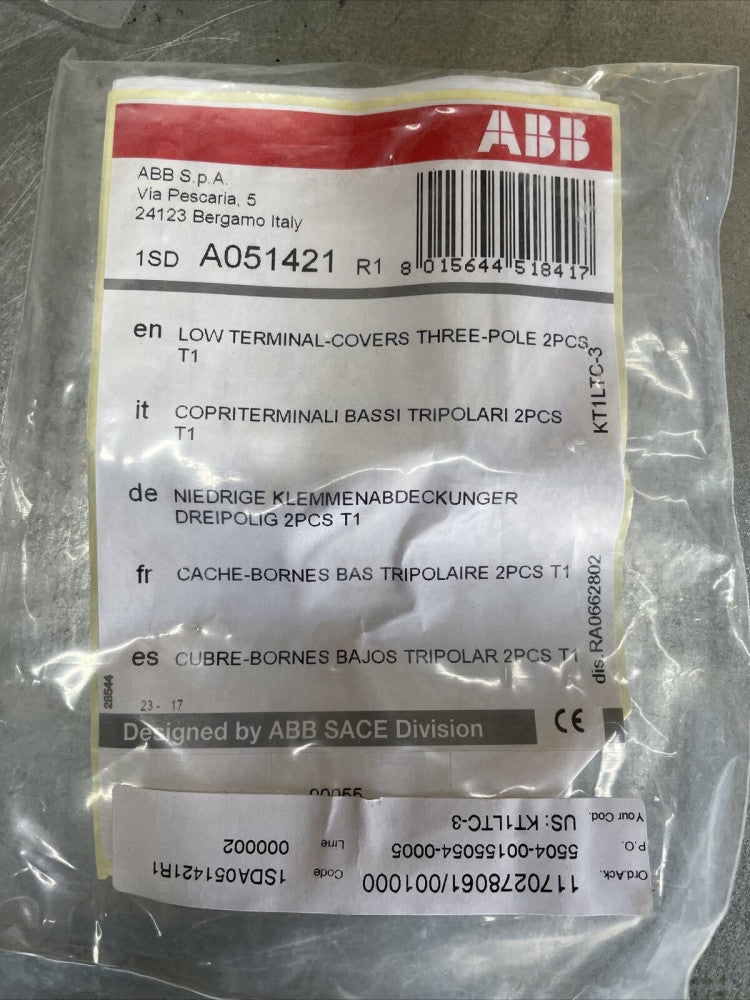 1- ABB A051421  SACE 1SD LOW TERMINAL COVER 3 POLE NEW IN SEALED PACK