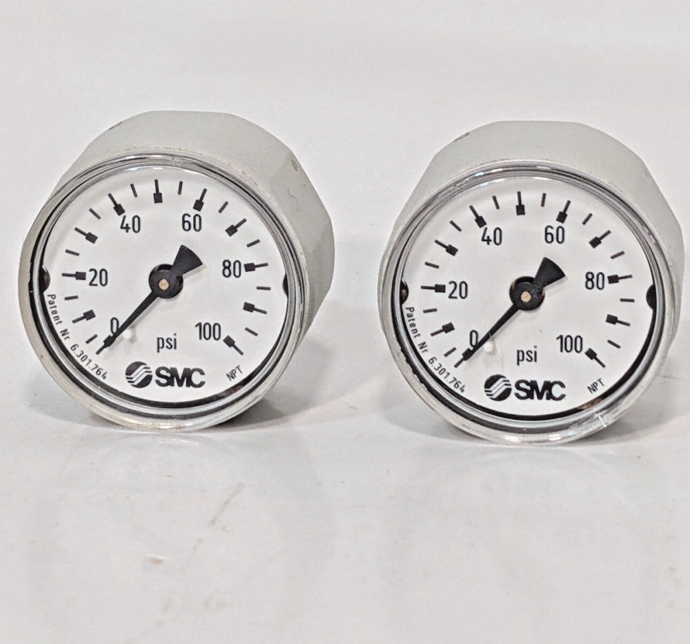 Lot of 2: SMC Pneumatics K27A-P0.7-N01M Pressure Gauges, Threaded, 0-100psi