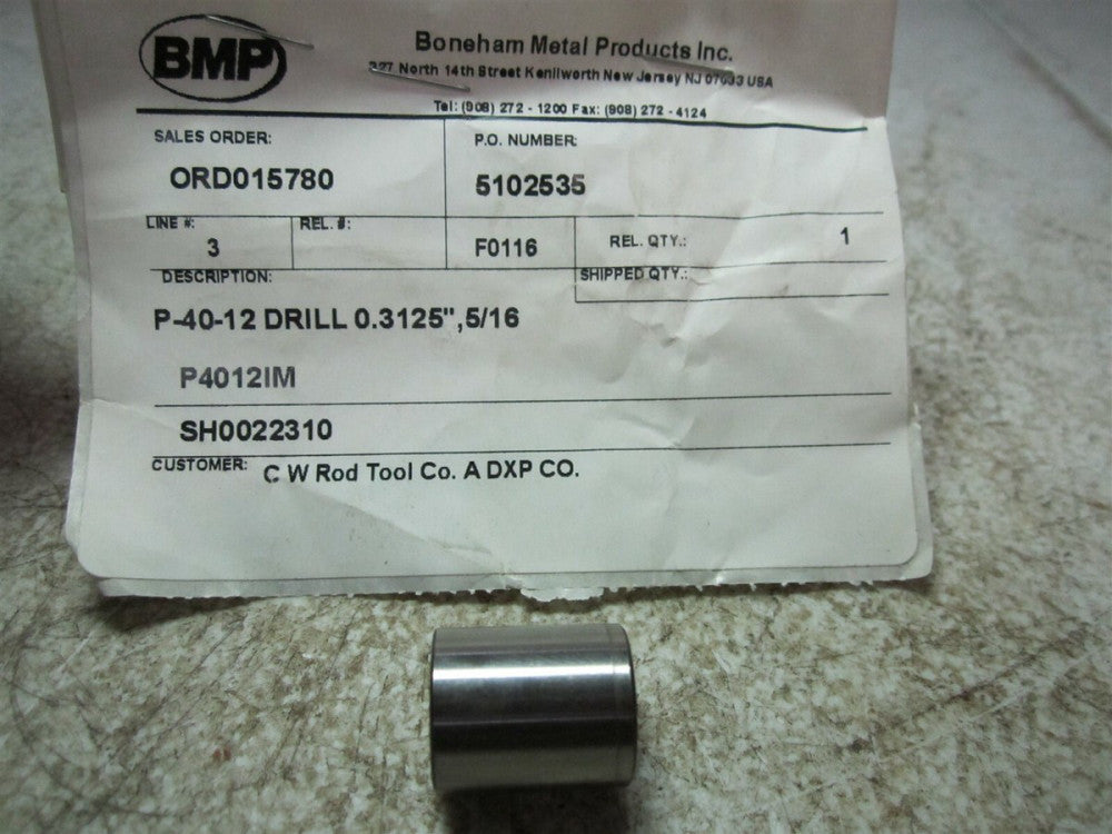 Boneham Metal P-40-12 0.3125" 5/16 Diameter Drill Bushing