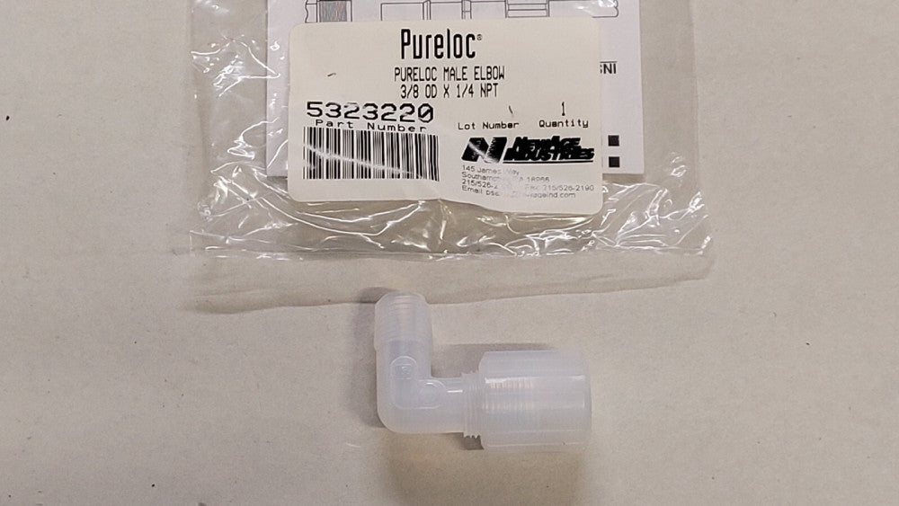 New Age Pureloc 5323220 PFA Male Elbow 3/8 OD x 1/4" Npt