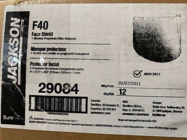 (12 Pack) Jackson Safety Headgear F40 Faceshield 29084 9 x 15.5 x 0.06 (NEW)