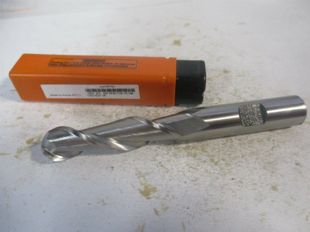 (E111103201) 1/2" x 2" x 1/2" x 4" OAL High Speed Steel 2 Flute Ball End Mill 