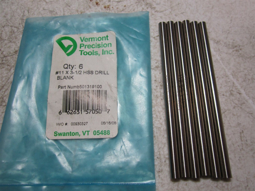 Vermont Precision Tools (501319100) #11 x 3-1/2 HSS Drill Blank - Pack of 6