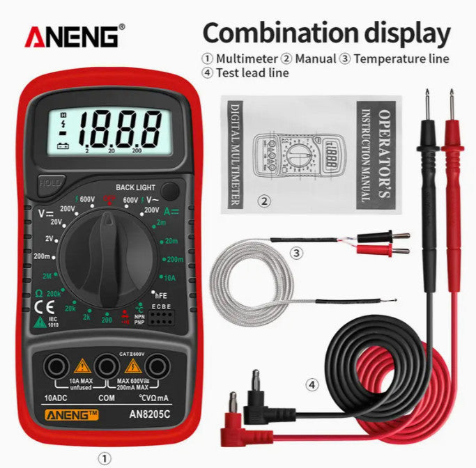 Digital Multimeter - Auto Range AC/DC Ammeter, Volt Ohm Tester.