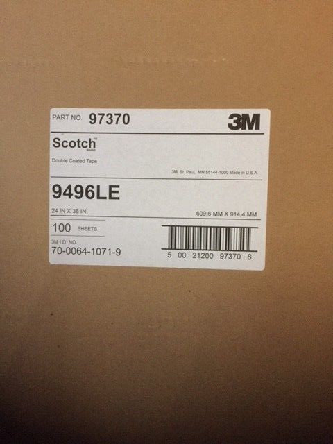 3M Double Coated Tape Double Linered 9496LE Clear, 24" x 36" 6 mil, 100 sheets