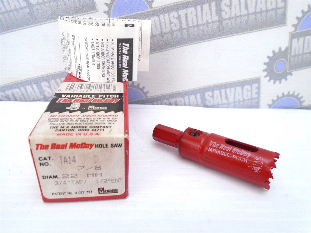MK Morse - TA14 - 7/8", 22mm - Real McCoy BI-METAL Hole Saw - No Pilot Bit (NIB)