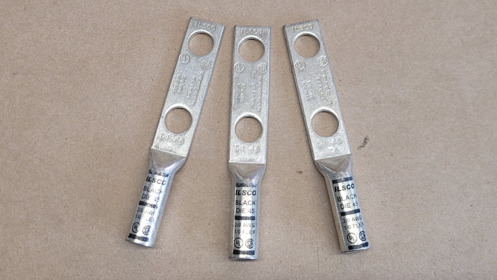 Lot of 3 Ilsco CLND-2/0-12-134 Crimp Lugs 2/0AWG 1/0 Flex 1/2" Bolt Hole