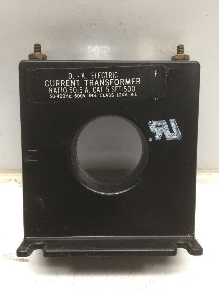 D-K Electric Current Transformer Ratio 50:5 Cat 5 SFT-500, 50-400Hz, 600V