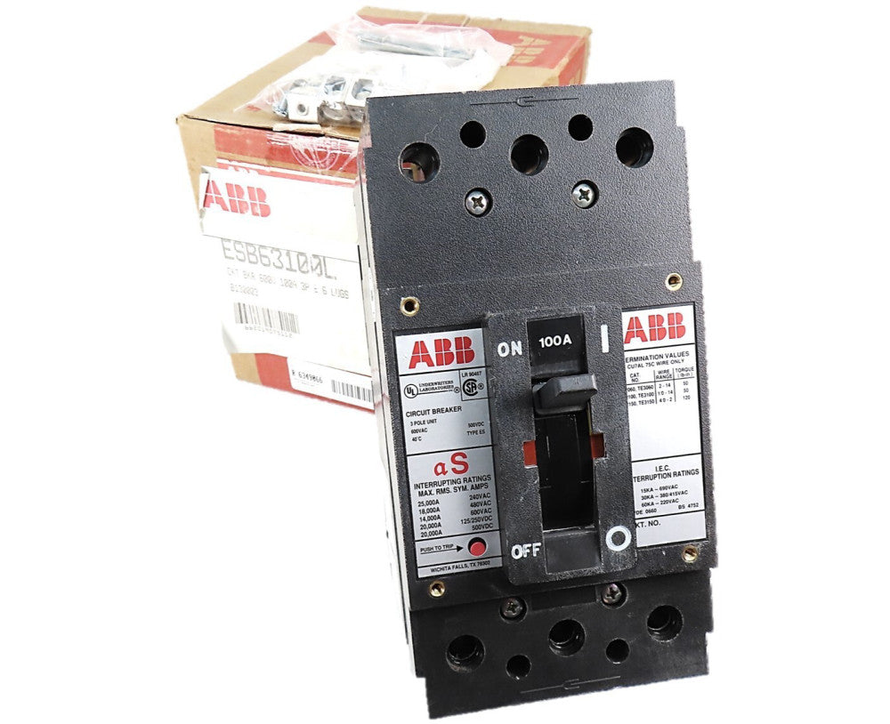 ABB ESB63100L Type ES 100 Amp Circuit Breaker 3 Pole 600V NEW IN BOX