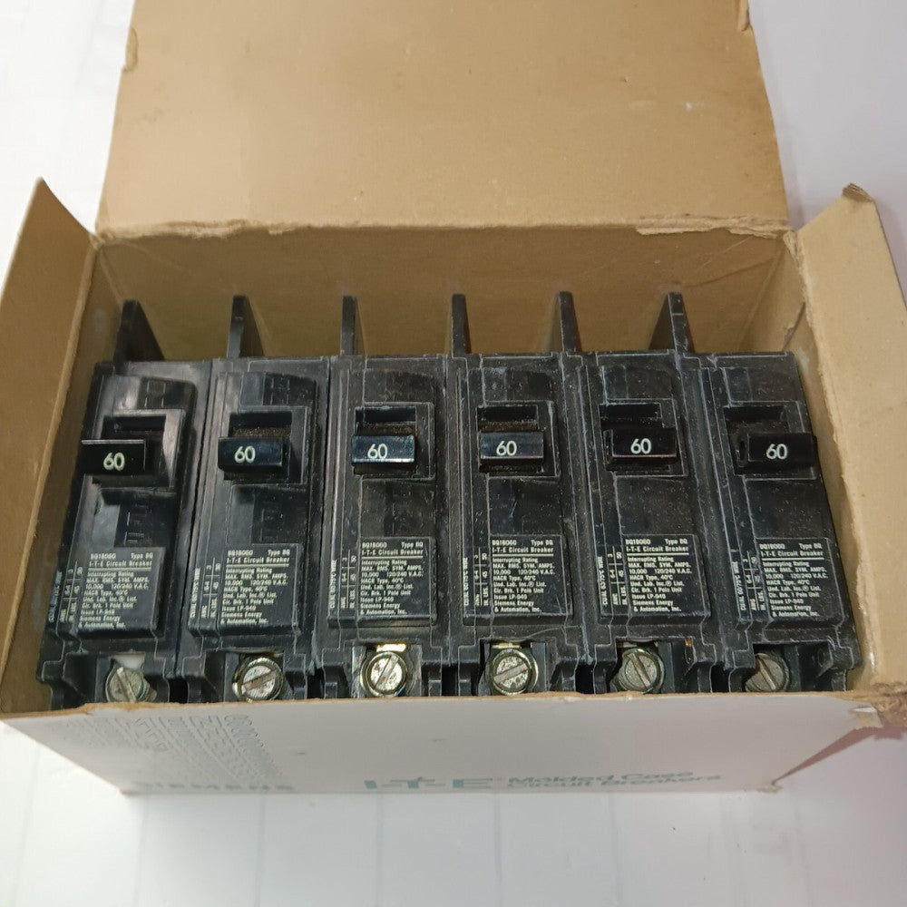 BOX OF 6) NEW SIEMENS BQ1B060 BOLT-ON CIRCUIT BREAKER 60 AMP 1 POLE 240 VAC