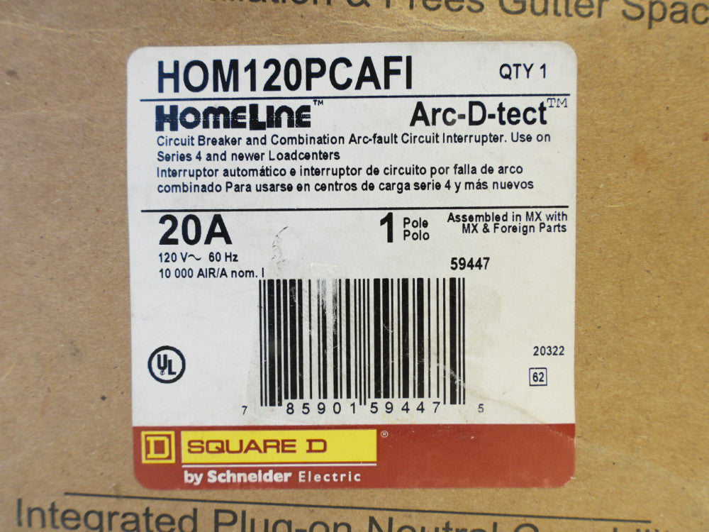 NEW Square D HOM120PCAFI 20A 1 Pole Circuit Breaker Arc Fault