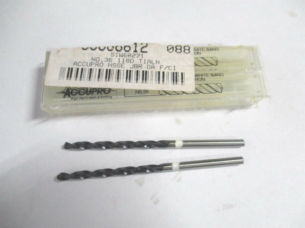 (1W60271-AC) #36 118° 61mm OAL Cobalt TiAlN Jobber Drill - Lot of 2