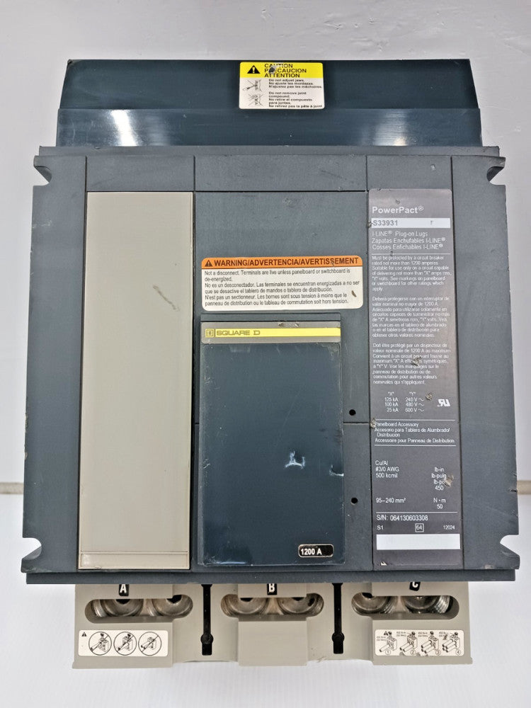 Square D PowerPact 1200 Amp I-Line Plug-On Lugs Sub Feed 3P 600 VAC S33931 *Flaw