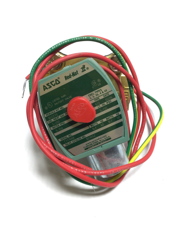 ASCO 8210G2 Red Hat Solenoid Valve 1/2" NPT 6.1/8.1W 50/60Hz 5-150 Water PSI