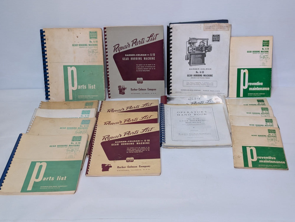 Set of 17 Barber-Colman No. 6-10 Gear Hobbing Machine Maintenance & Parts Lists