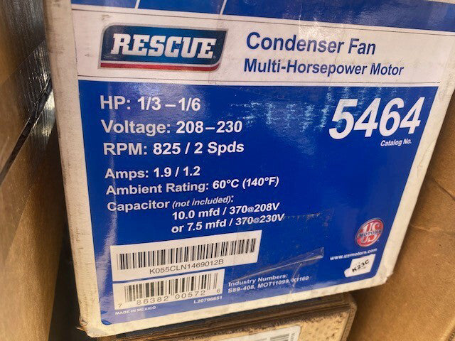 US Motors 5464 Rescue 5.6" Condenser Fan Motor, 208-230V, 1/3-1/6 HP, 825 RPM