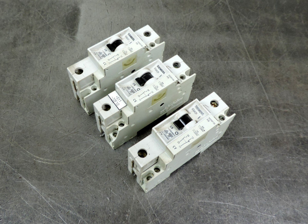Siemens 5SX21 C6 Circuit Breaker w/5SX9100 HS Auxiliary Contact Lot of Three (3)