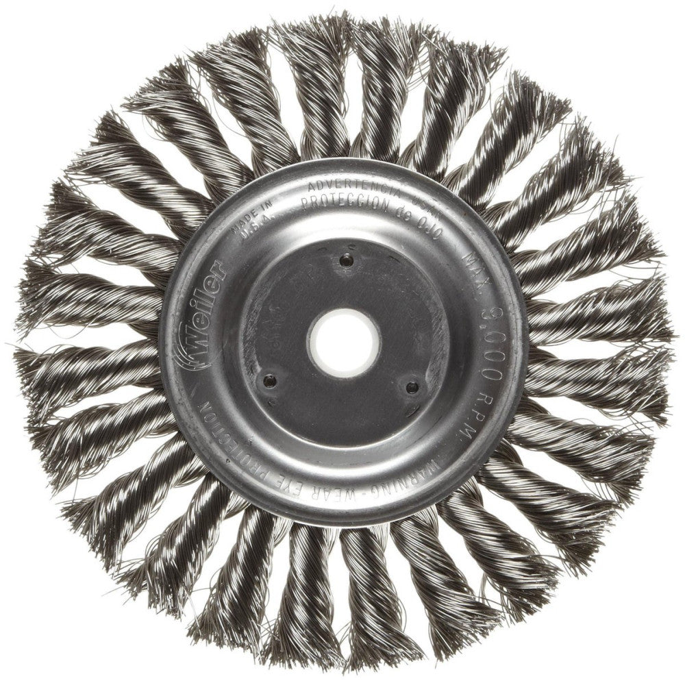08345 6" Standard Twist Knot Wire Wheel, .016" Stainless Steel Fill, 5/8"-1/2...