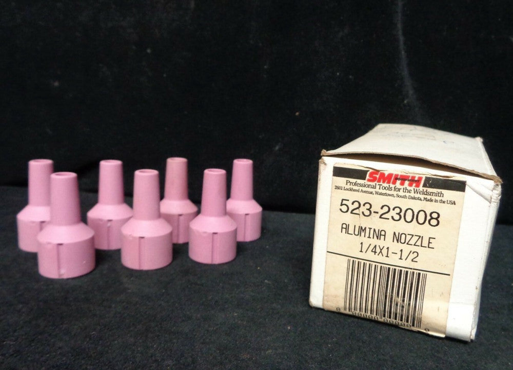 SMITH ~ ALUMINA NOZZLE'S ~ WELDING 1/4 x 1- 1/2 ~ 523-23008 (LOT OF 7) NEW