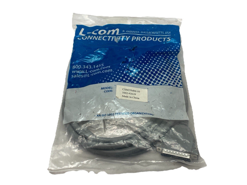 L-Com CSM25MM-10 Economy Molded D-Sub Cable, DB25 Male / Male, 10.0 ft
