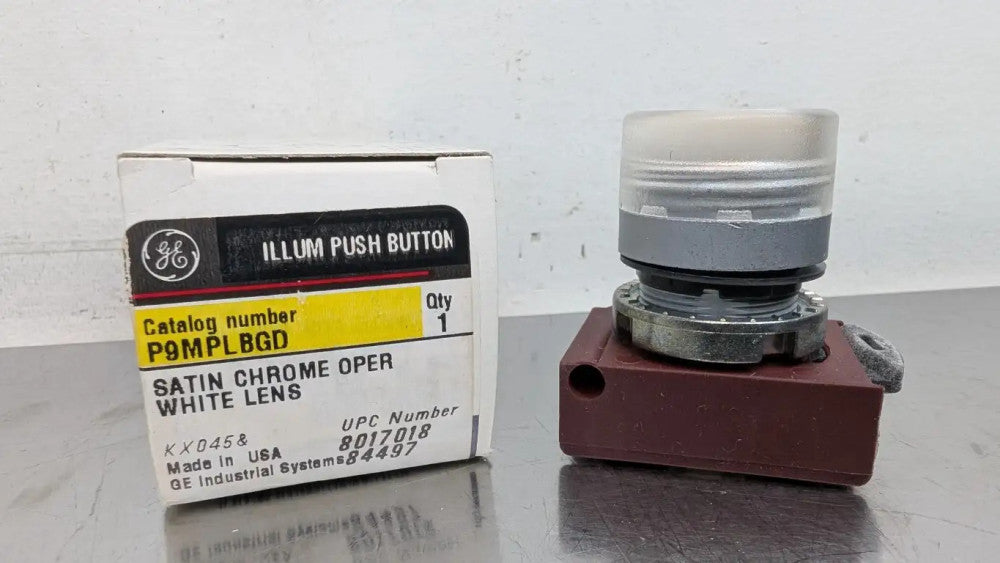 GE P9MPLBGD Momentary Standard Pushbutton Satin Chrome 22mm White