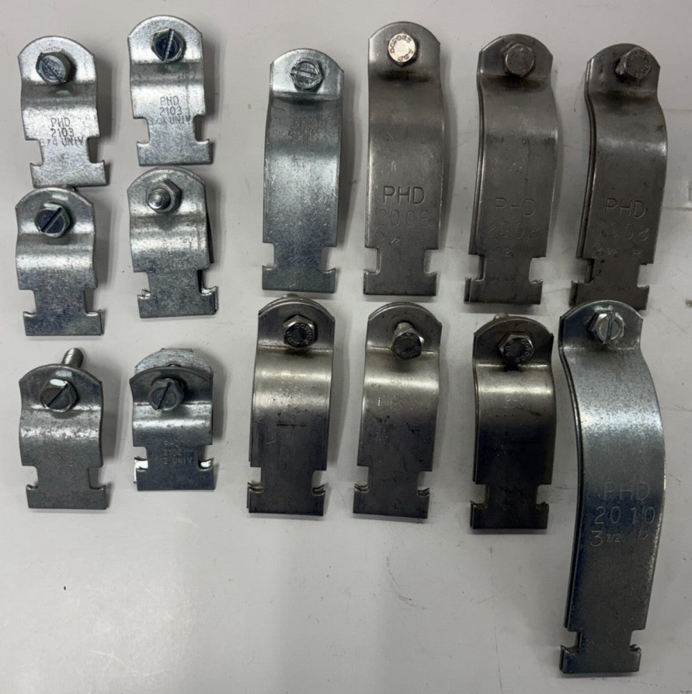 PHD STEEL PIPE CLAMPS LOT OF 14 S2103AEG S2010AEG S2008AEG S2007AEG S2102AEG S20
