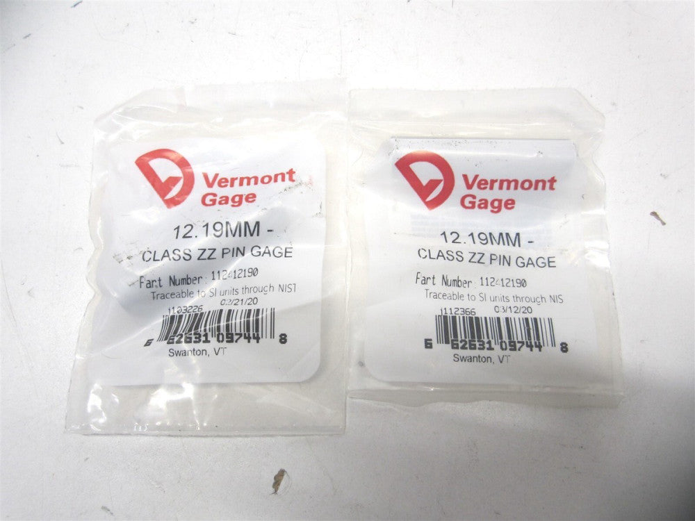 Vermont Gage (112412190) 12.19mm Class ZZ Minus Plug & Pin Gage - Lot of 2