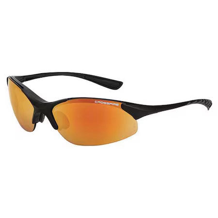 Radians 1528 Crossfire, Safety Glasses Anti-Scratch, Red Mirror Lens, Black