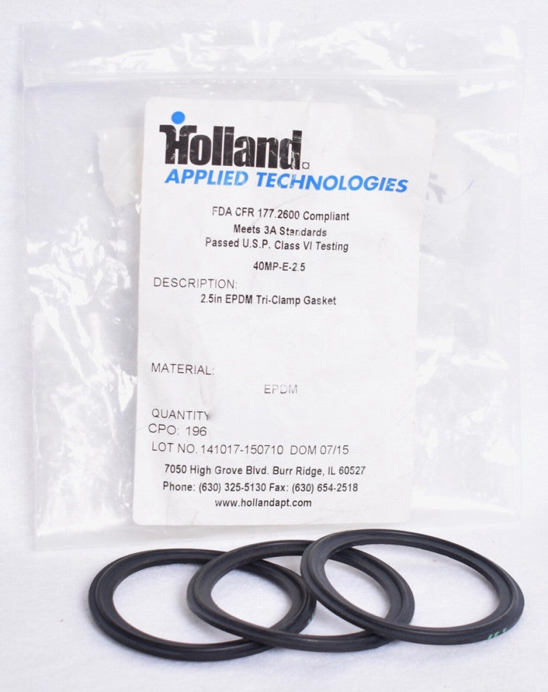 3 Count Holland Tech 2-1/2" Black Sanitary EPDM Tri-Clamp Gaskets  40MP-E-2.5