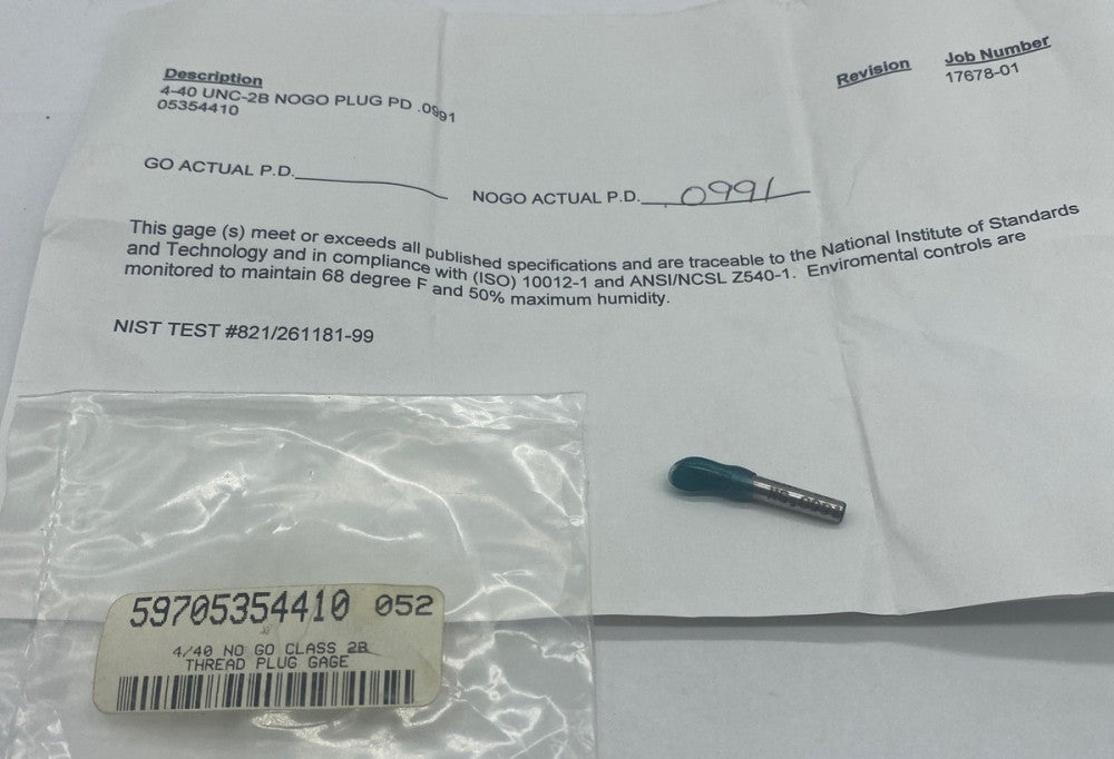 Unbranded 4-40 UNC-2B NoGo 0.0991 Thread Plug Gage 