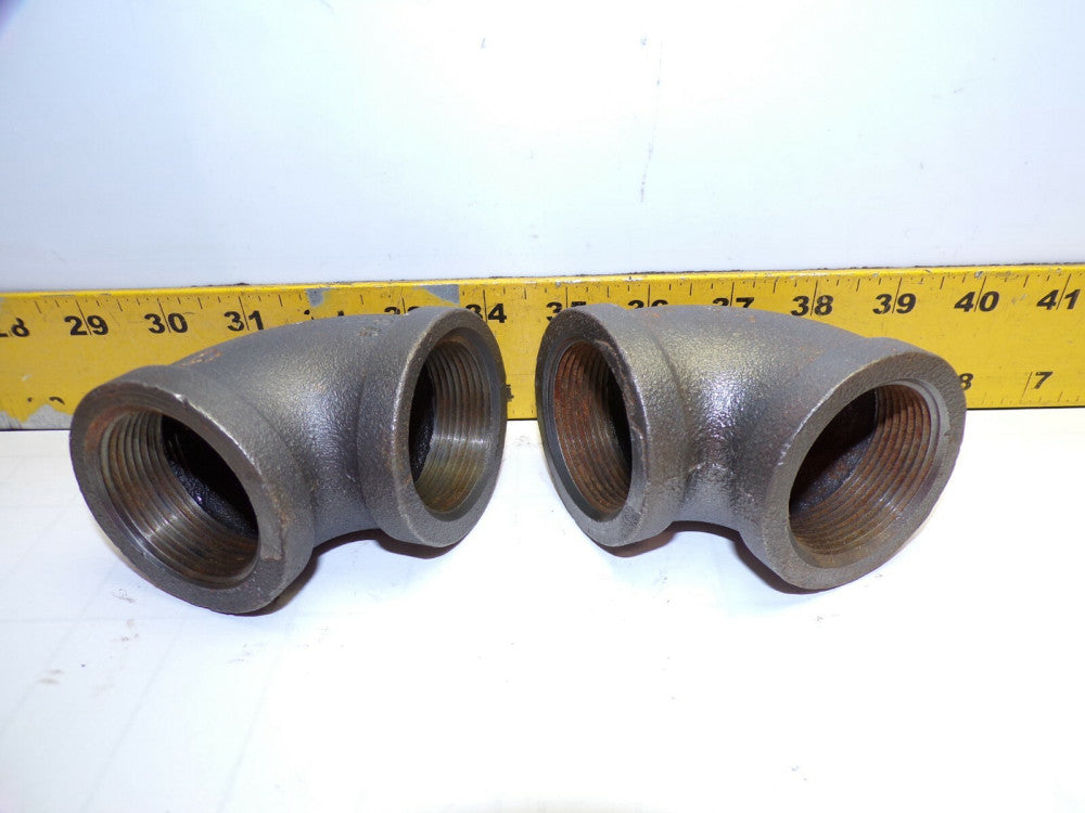 2) NEW ANVIL 1-1/2" NPT BLACK MALLEABLE IRON UNION 90 DEGREE ELBOW  LOT OF 2