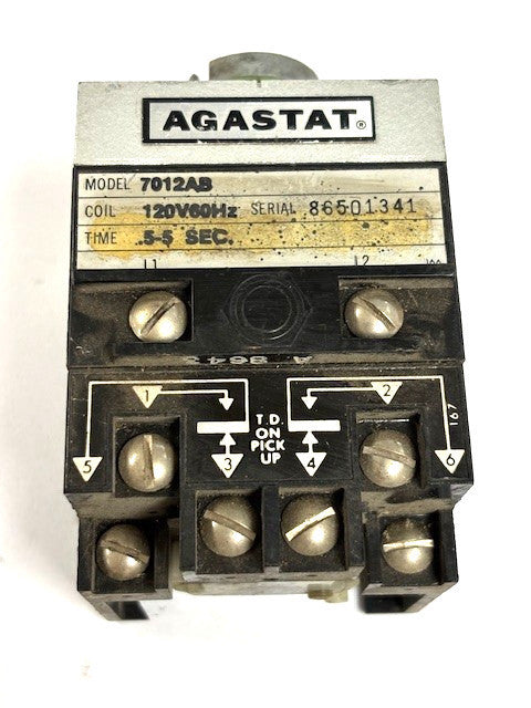 AGASTAT TIME DELAY RELAY, 7012AB, 5-5 SEC TIME , 120 VOLT, 60 HERTZ 86501341