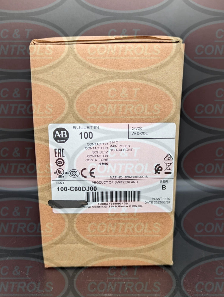 Allen Bradley 100-C60DJ00 60A 3P 24VDC Contactor New In Box USA