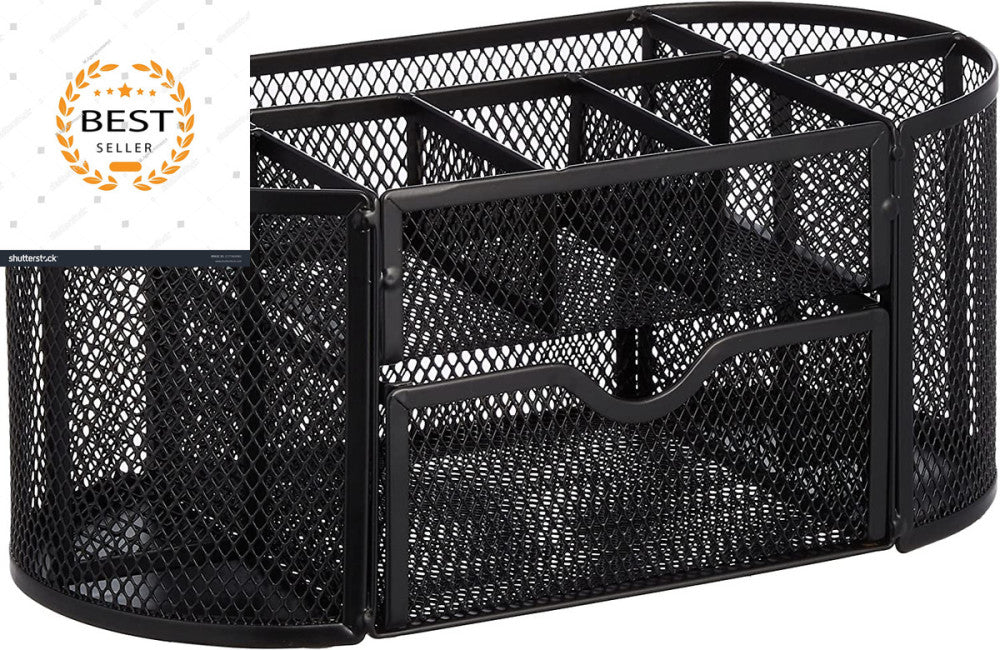Mesh Desk Office Organizer, Black, 9.25" X 4.53" X 3.94"