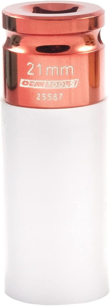 OEMTOOLS 25567 21MM Lug Nut Socket, 21 mm Socket 1/2 Drive 21 millimeter, Red 