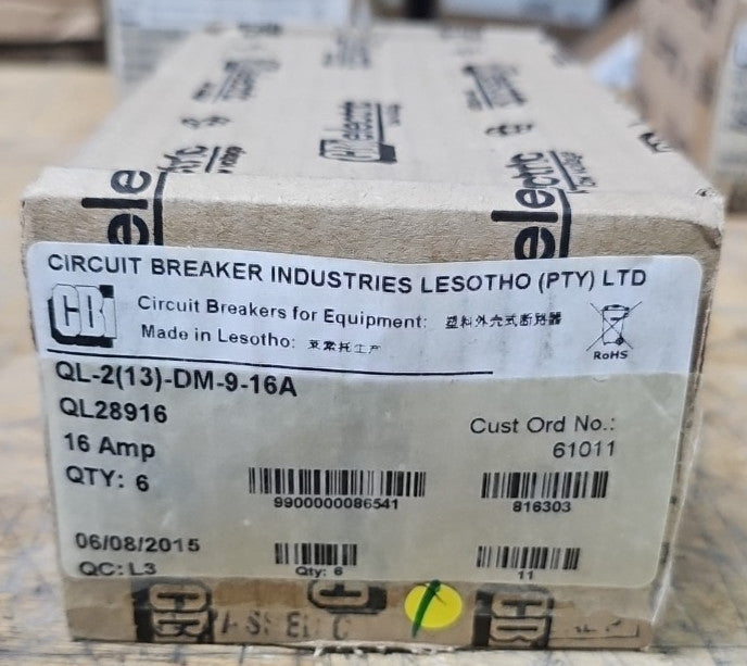 Box of 6 CBI 16A Circuit Breakers QL28916 2 Pole Units