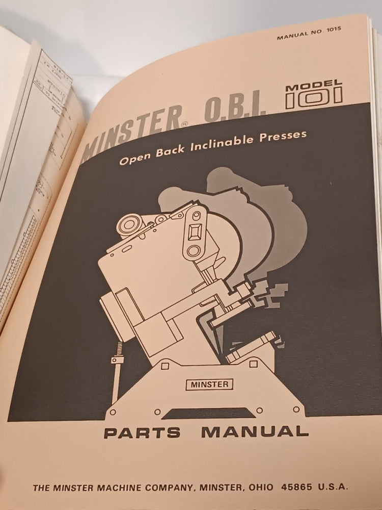 Minster OBI (Open Back Incline) 101 Operators Manual, Parts List, Bulletin #177