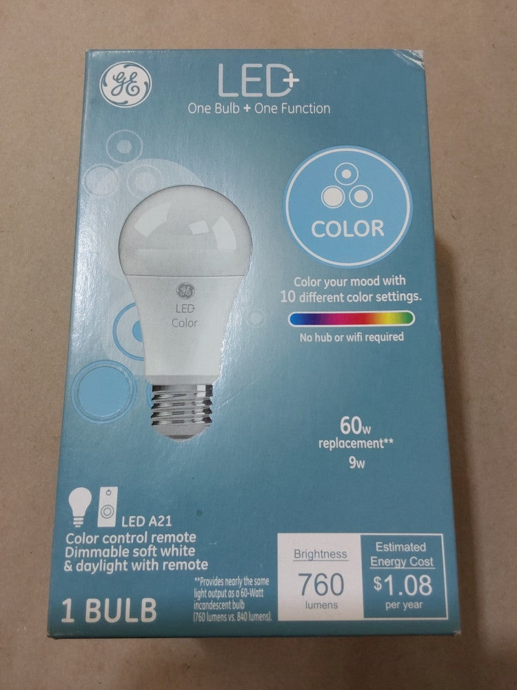 GE LED Color Changing Bulb w/ Remote, A19, 9-Watts, 800 Lumens 93128968 Dimmable