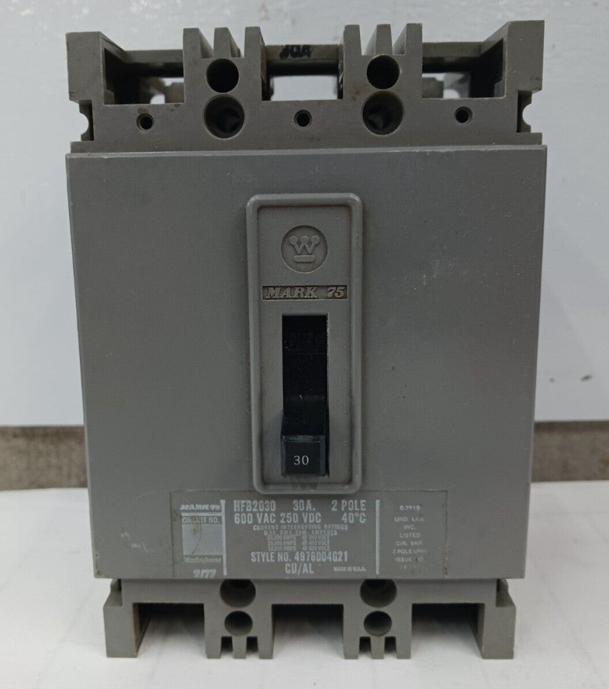 WESTINGHOUSE 30 AMP CIRCUIT BREAKER 2 POLE 600 VAC HFB2030