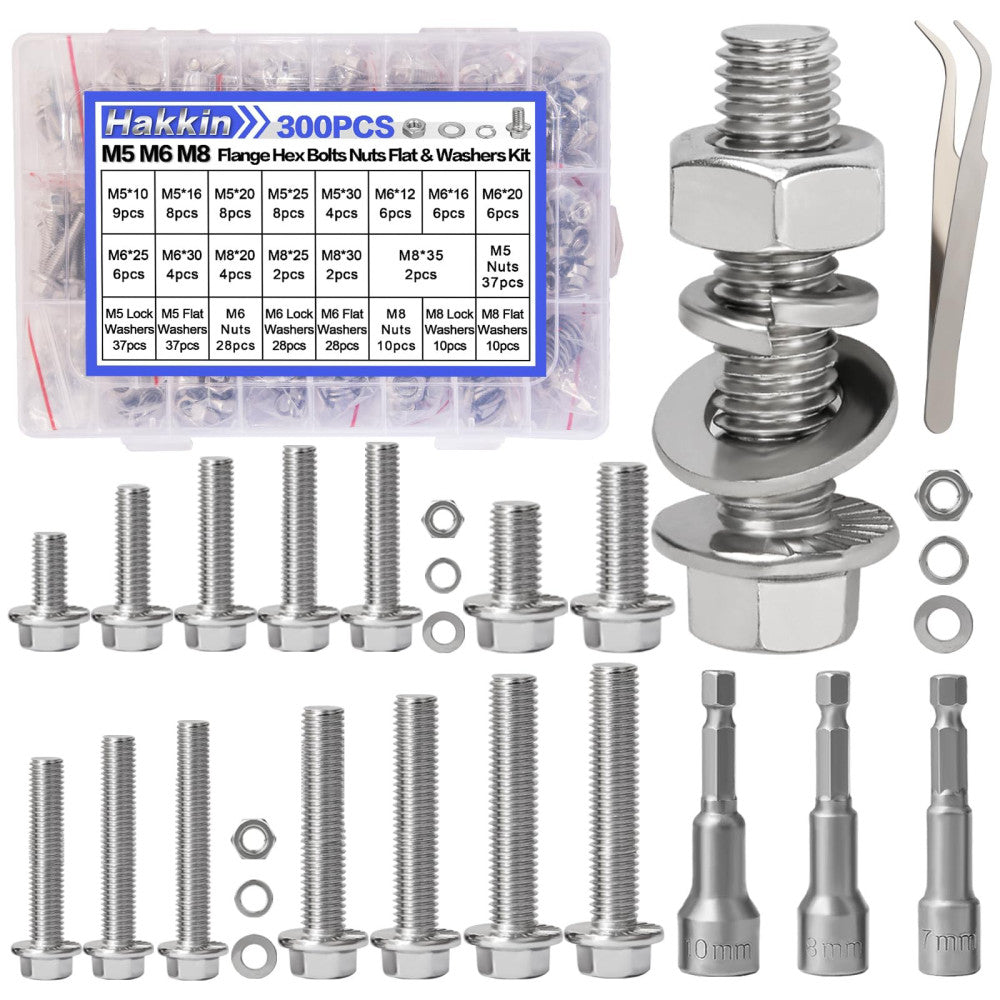 300pcs M5 M6 M8 Flanged Hex Head Bolts and Nuts Assortment Kit (10mm to 35mm)...