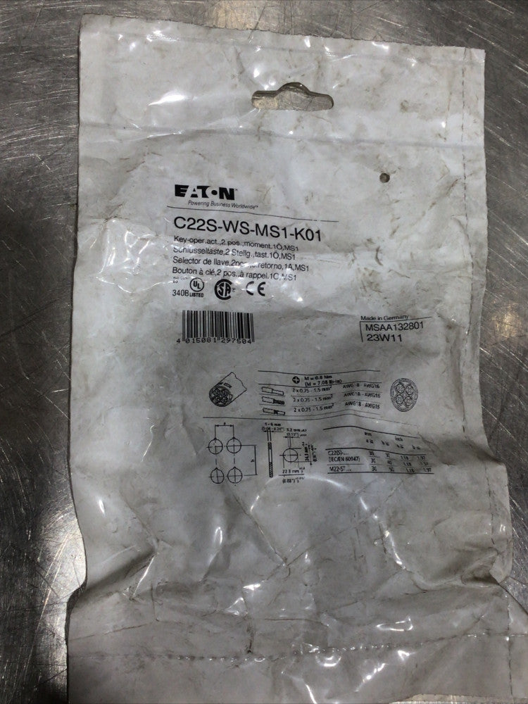 Eaton NSB C22S-WS-MS1-K01 Selector Switches Key Switch 2 Position Nos Surplus